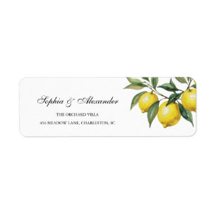 Watercolor Lemon Wedding Mediterranean Return Address Label