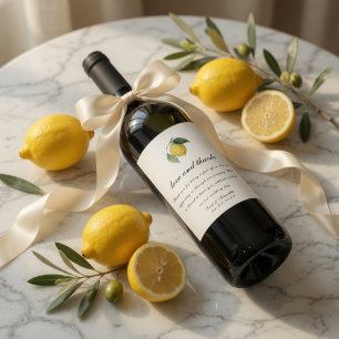 Watercolor Lemon Wedding   Mediterranean Wine Label