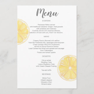 Watercolor Lemon Wedding Menu