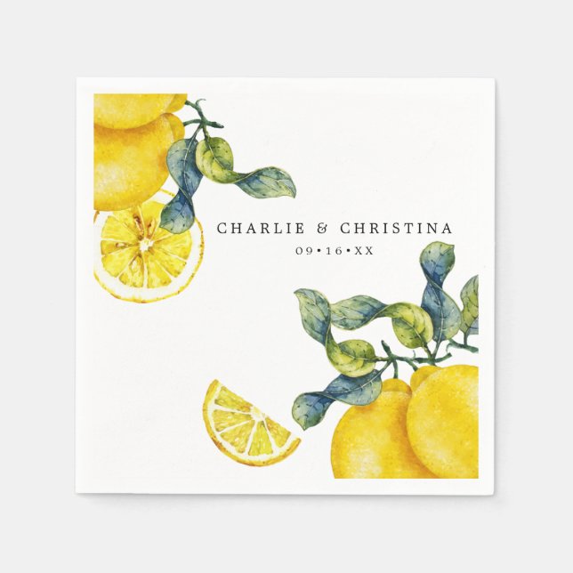 Watercolor Lemon Wedding Paper Napkin (Front)