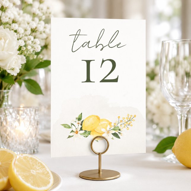 Watercolor Lemon Wedding Table Number Card (Creator Uploaded)