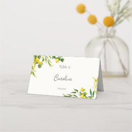 Watercolor Lemon Wedding with Meal Preference Place Card