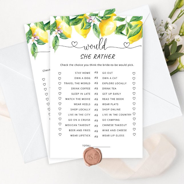 Watercolor lemon Would she rather bridal game (Creator Uploaded)