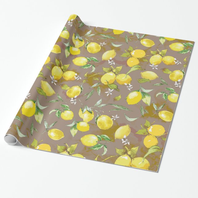 Watercolor lemon wrapping paper (Unrolled)