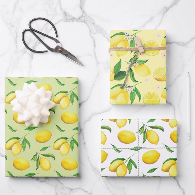 Watercolor Lemon  Wrapping Paper Sheet (Front)