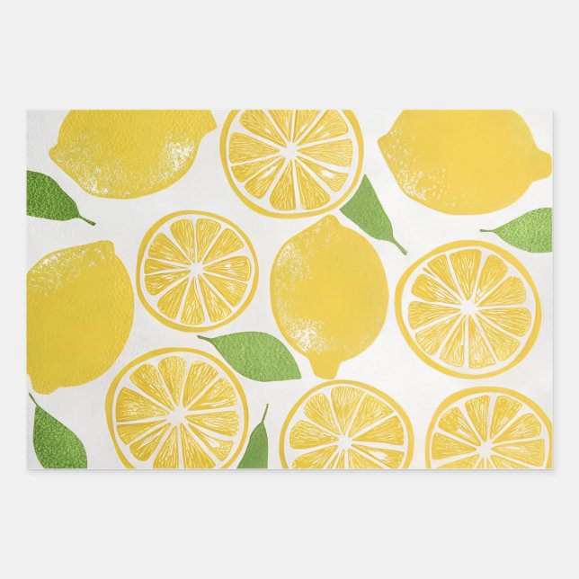 Watercolor Lemon  Wrapping Paper Sheet (Front)