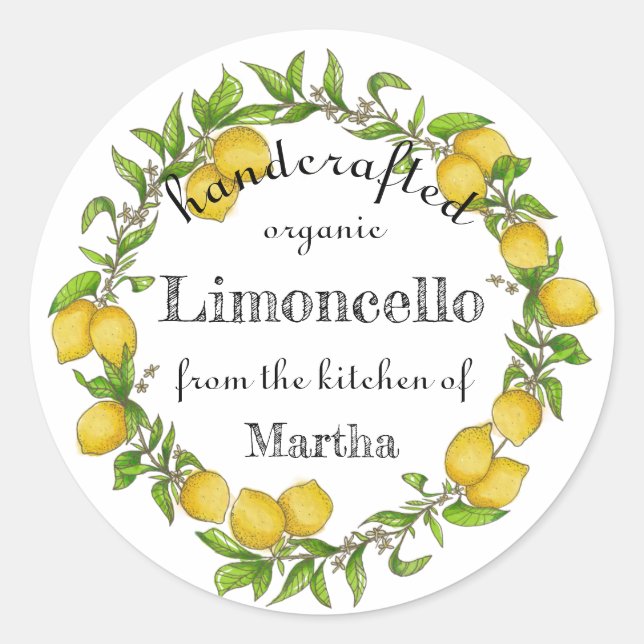 Watercolor lemon wreath limoncello label (Front)