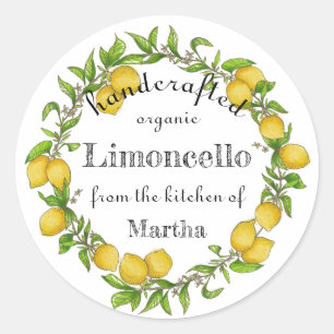 Watercolor lemon wreath limoncello label