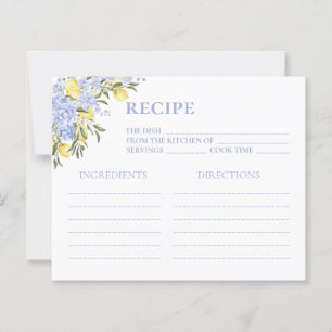 Watercolor Lemon Yellow Blue Bridal Shower Recipe 