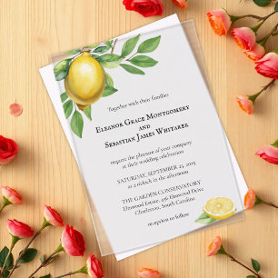 Watercolor Lemon Yellow Citrus Rustic Wedding Acrylic Invitations
