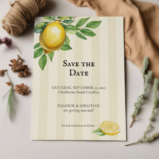 Watercolor Lemon Yellow Citrus Rustic Wedding Save The Date