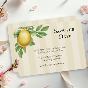 Watercolor Lemon Yellow Citrus Rustic Wedding Save The Date