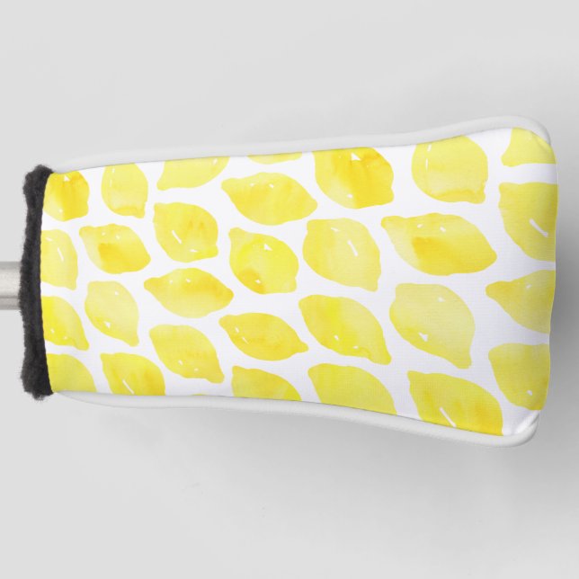 Watercolor Lemon Yellow White Summer Pattern Golf Head Cover (Front)
