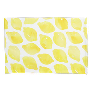 Watercolor Lemon Yellow White Summer Pattern Pillowcase