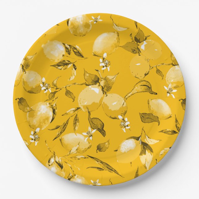 Watercolor lemons 10 paper plate (Front)