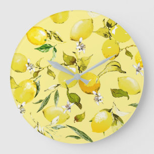 Watercolor lemons 15 large clock