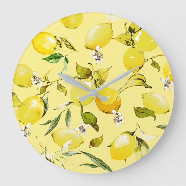 Watercolor lemons 15 large clock (Front)