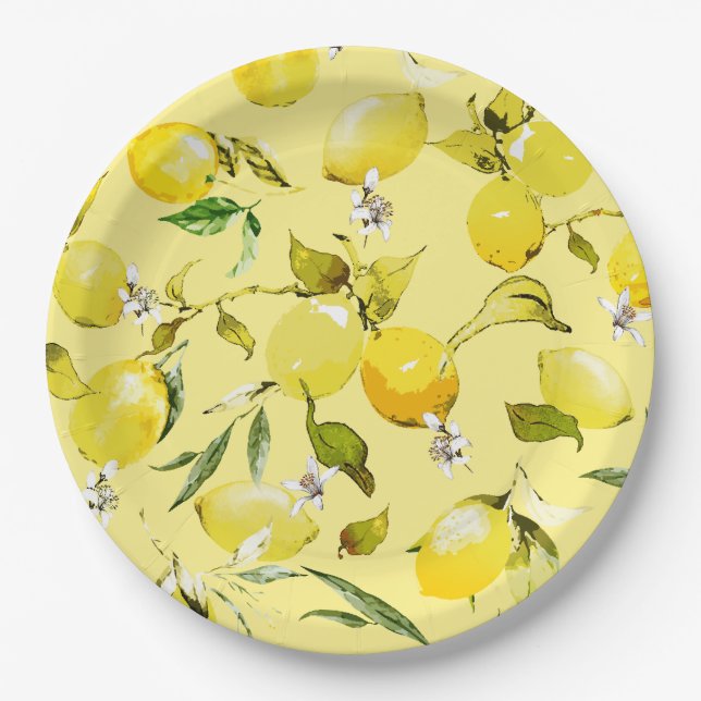 Watercolor lemons 15 paper plate (Front)