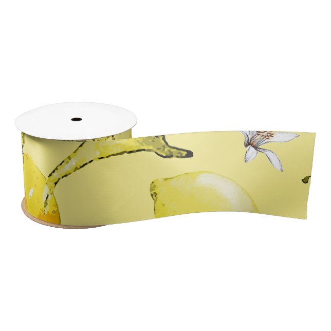 Watercolor lemons 15 satin ribbon (Spool)