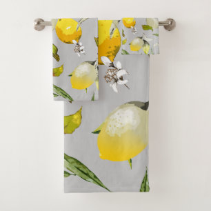 Watercolor lemons 18 bath towel set