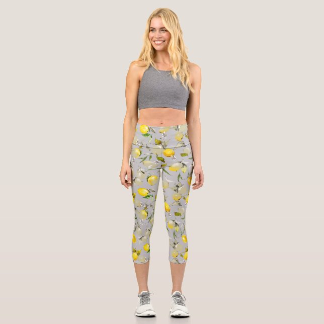 Watercolor lemons 19 capri leggings (Front)