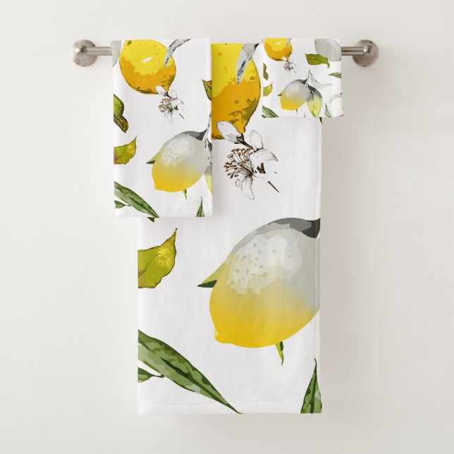 Watercolor lemons 20 bath towel set (Insitu)