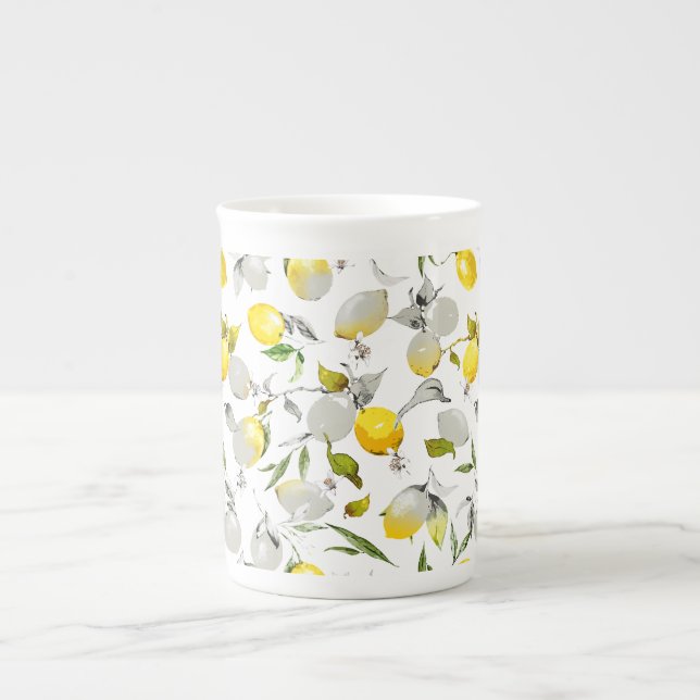 Watercolor lemons 21 bone china mug (Front)