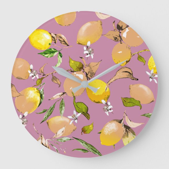 Watercolor lemons 24 large clock (Front)