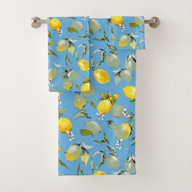 Watercolor lemons 27 bath towel set (Insitu)