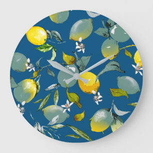Watercolor lemons 28 large clock