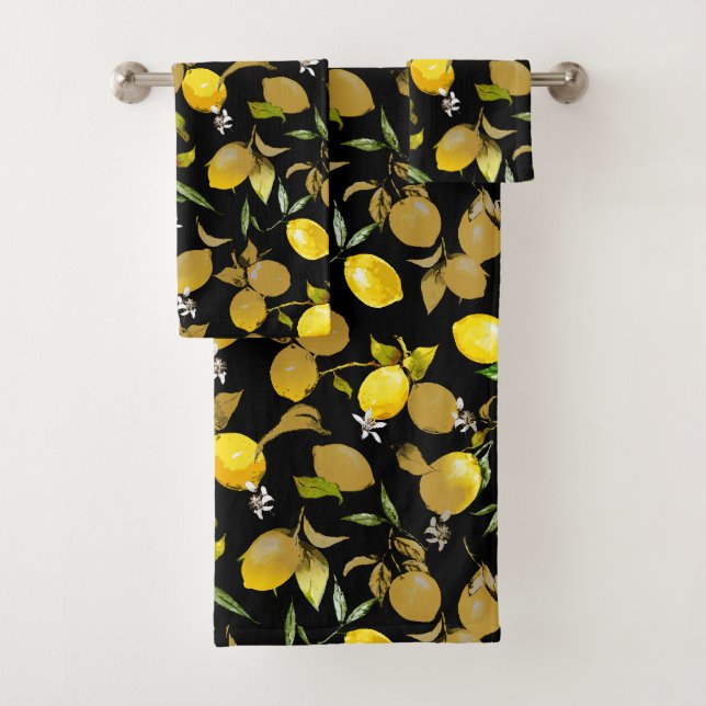 Watercolor lemons 30 bath towel set (Insitu)