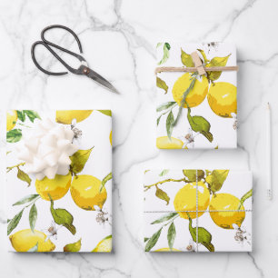 Watercolor lemons 5 wrapping paper sheet