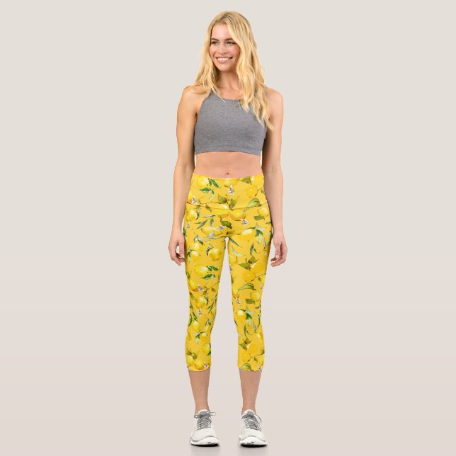 Watercolor lemons 8 capri leggings (Front)