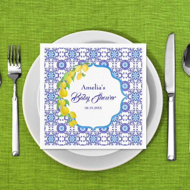 Watercolor Lemons Amalfi Baby Shower Napkin (Creator Uploaded)