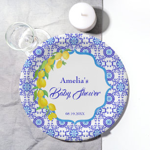 Watercolor Lemons Amalfi Baby Shower Paper Plate