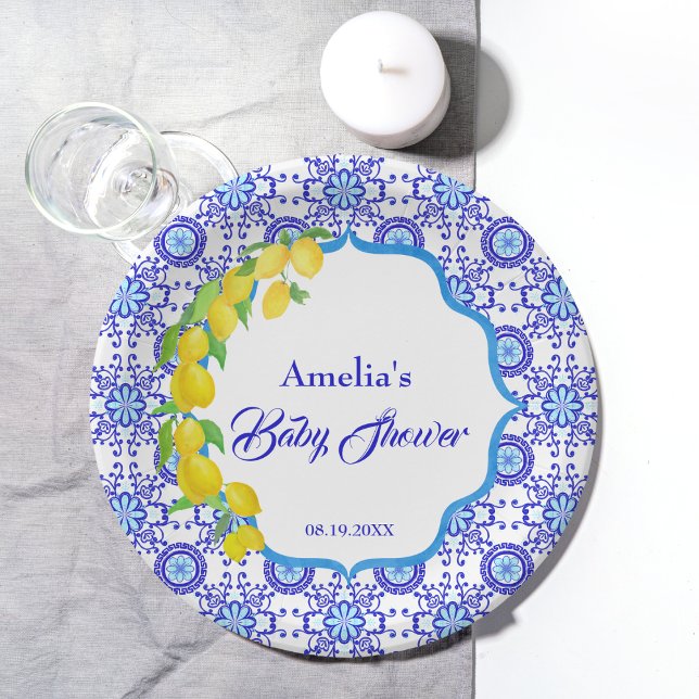 Watercolor Lemons Amalfi Baby Shower Paper Plate (Creator Uploaded)