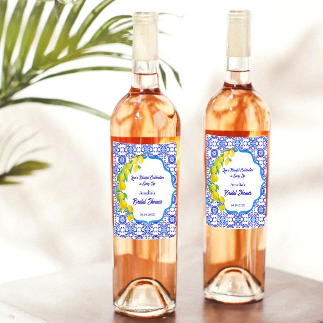 Watercolor Lemons Amalfi Bridal Shower Bliss Wine Label (Creator Uploaded)