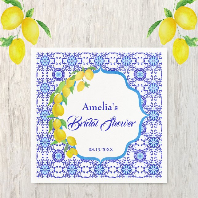 Watercolor Lemons Amalfi Bridal Shower Napkin (Creator Uploaded)