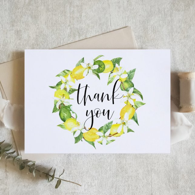 Watercolor Lemons and Blossoms Summer Wedding Thank You Card (Creator Uploaded)