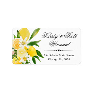 Watercolor Lemons and Flowers address Label
