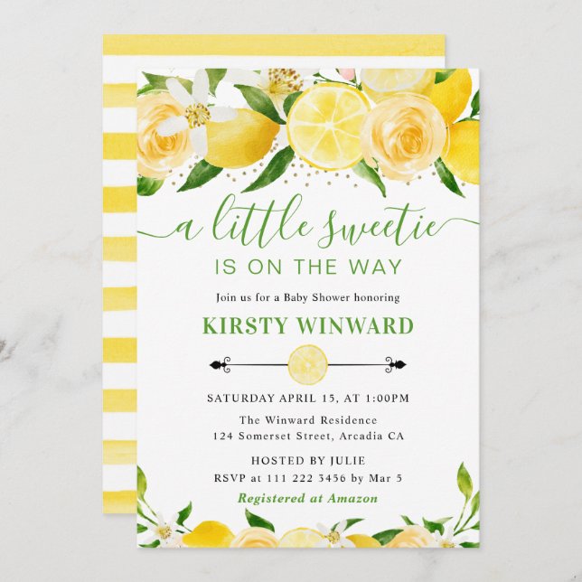 Watercolor Lemons and Flowers Baby Shower Invitation (Front/Back)