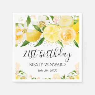 Watercolor Lemons and Flowers Birthday Napkin