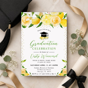 Watercolor Lemons and Flowers Graduation Invitation