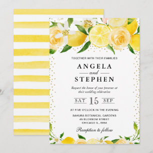Watercolor Lemons and Flowers Wedding Invitation