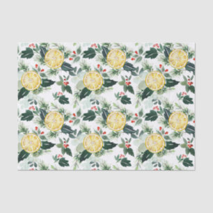 Watercolor Lemons and Greenery Christmas Pattern Tissue Paper