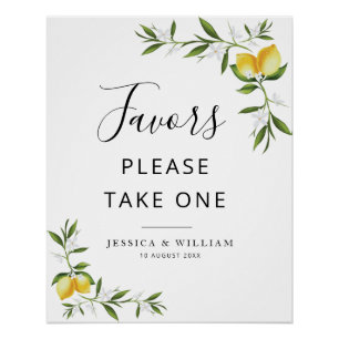 watercolor lemons and greenery floral Favours sign