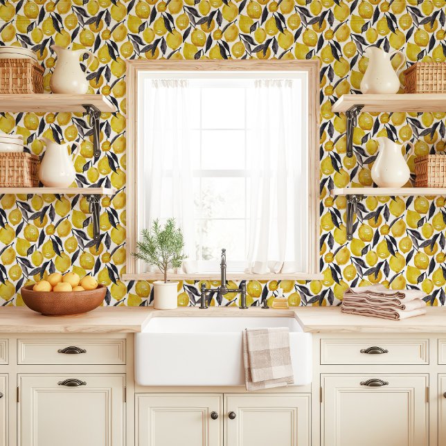 Watercolor Lemons and Grey Leaves Wallpaper (Creator Uploaded)