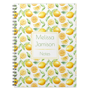 Watercolor Lemons and Leaves Monogram Notebook