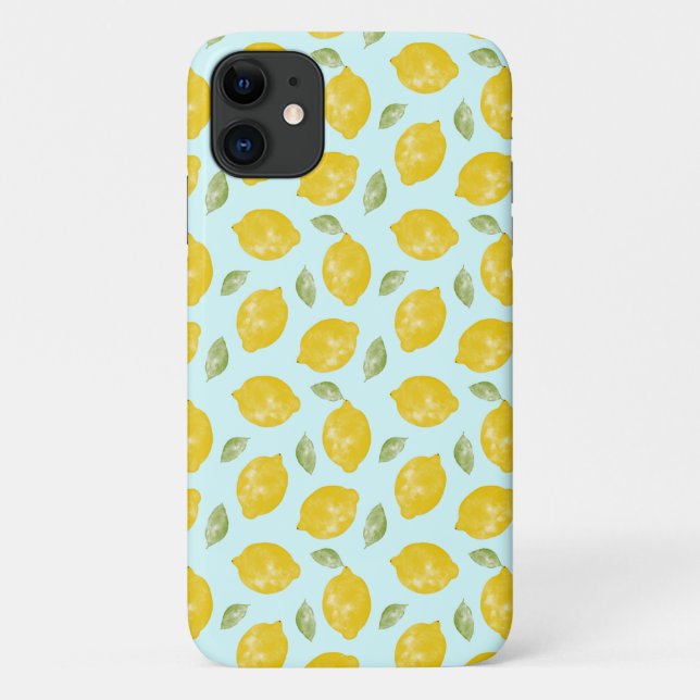 Watercolor Lemons and Leaves Pattern Case-Mate iPhone Case (Back)