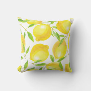 Watercolor lemons and leaves: pattern. cushion